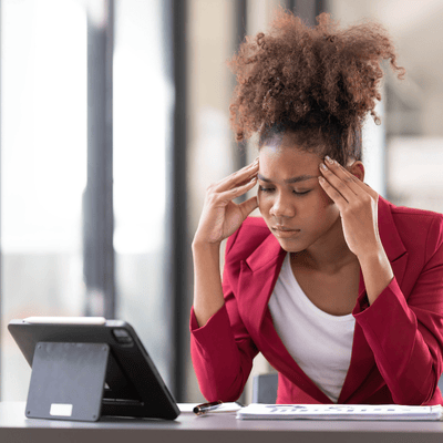 frustrated woman because remote team leadership fail